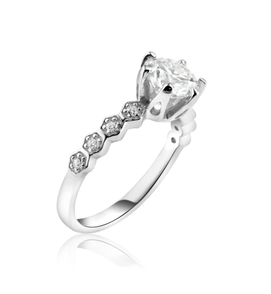 Classic 1ct Round Moissanite Statement Ring in Rhodium Plated Sterling Silver