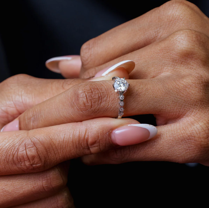 Classic 1ct Round Moissanite Statement Ring in Rhodium Plated Sterling Silver