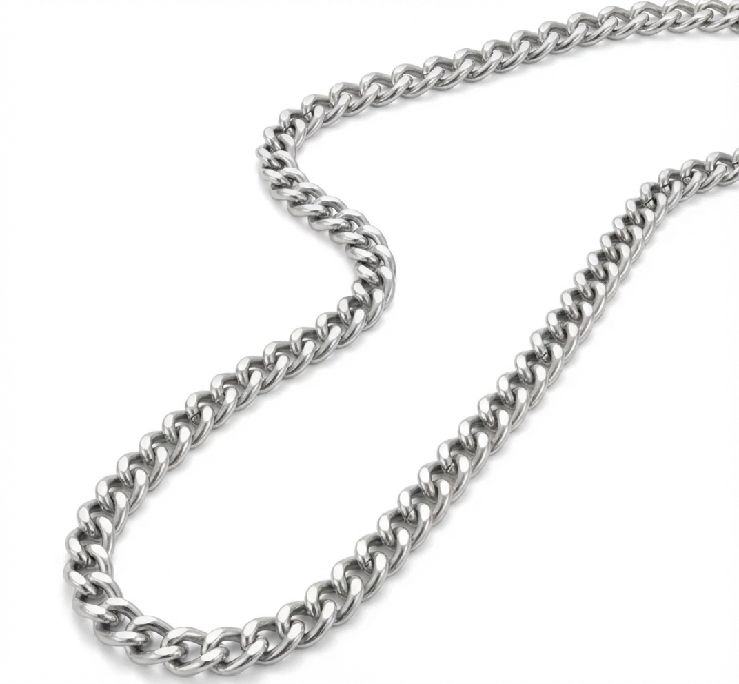 16 Inch Rhodium Plated Stainless Steel 4.5mm Curb Link Chain Necklace