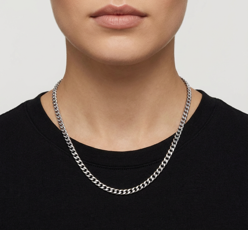 16 Inch Rhodium Plated Stainless Steel 4.5mm Curb Link Chain Necklace